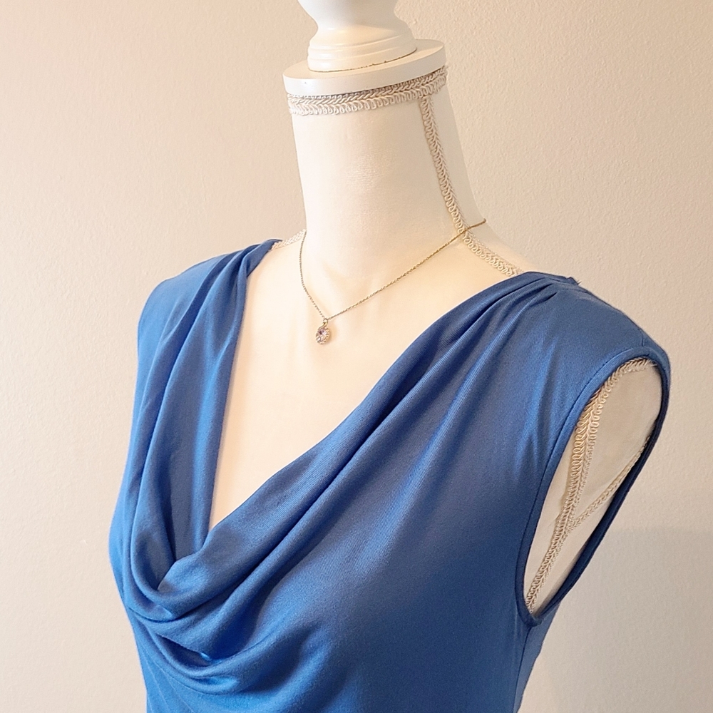 White House Black Market Blue Cowl Neck Top